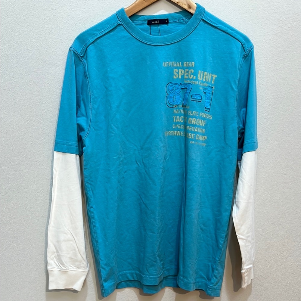 NWOT Bossini Blue and White Long Sleeve Tee